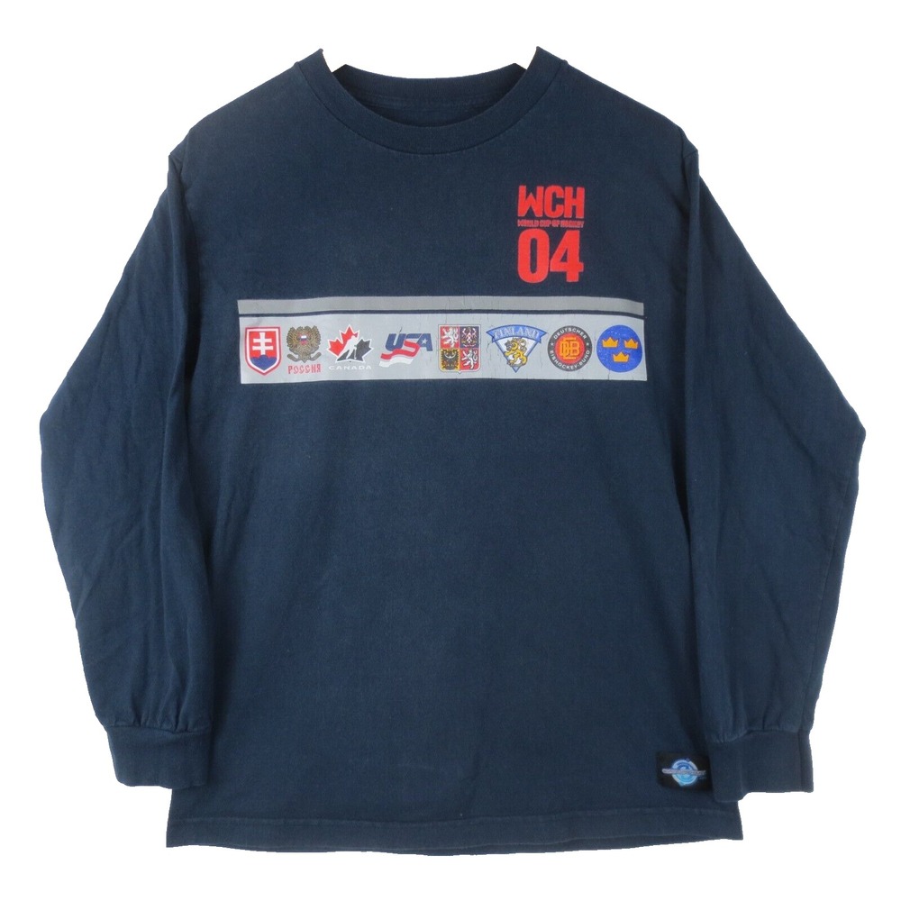 World Cup of Hockey 2004 NHL Nike T Shirt Mens Small Blue Long Sleeve Crew Neck